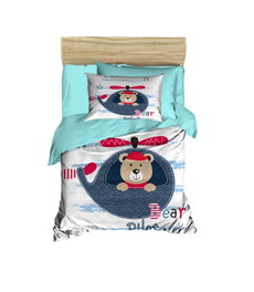L'essentiel linge de maison PH141 Juego Funda Nórdica Bebé, Impresión 3D Mágica, 100x150 cm, Turquesa y Rojo y Blanco, Algodón y Microsatín